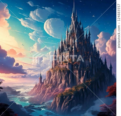 A magnificent castle on the coast 124883557