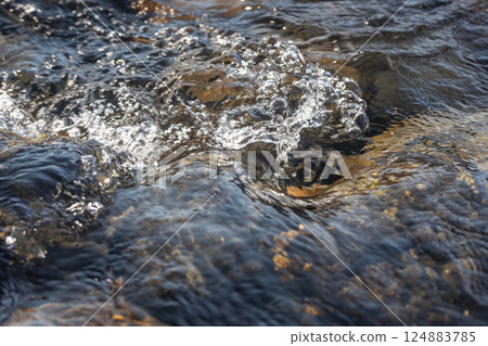 Zoom-in of a flowing river 124883785