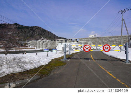 Tobetsu Dam and closed gate Tobetsu Dam and closed gate 124884469