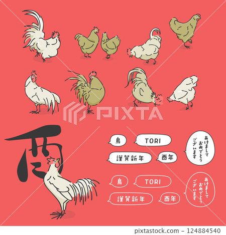 A collection of stylish chicken illustrations 124884540