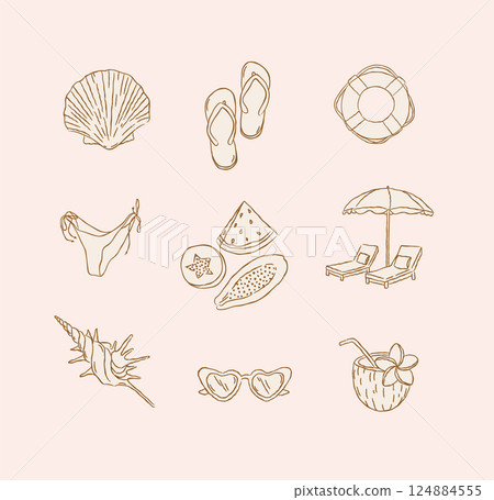Summer beach icons collection beige 124884555