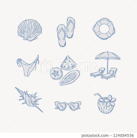 Summer beach icons collection blue 124884556