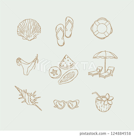 Summer beach icons collection turquoise Summer beach icons collection turquoise 124884558