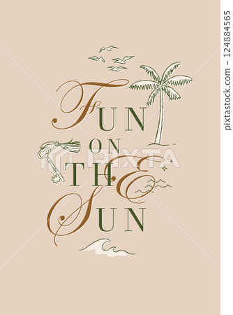 Summer poster fun on the sun with lettering brown Summer poster fun on the sun with lettering brown 124884565