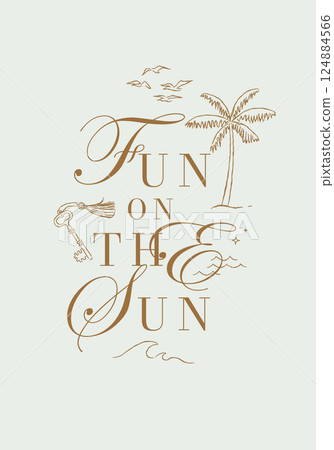 Summer poster fun on the sun with lettering turquoise Summer poster fun on the sun with lettering turquoise 124884566
