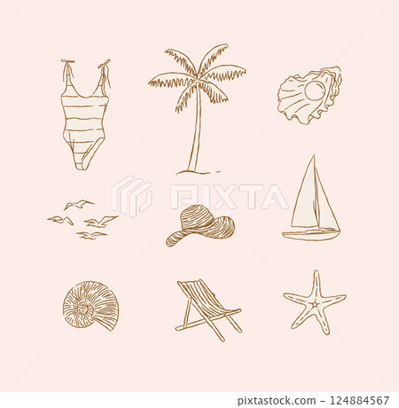 Summer beach relax icons collection beige 124884567