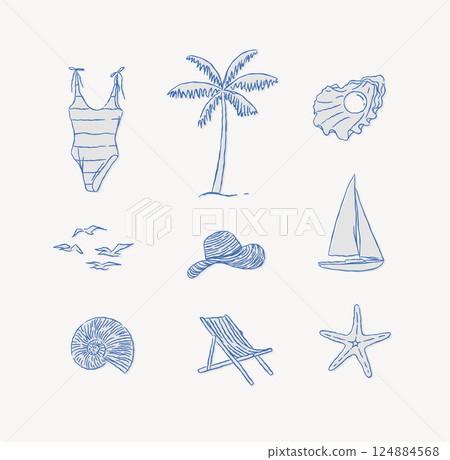 Summer beach relax icons collection blue 124884568