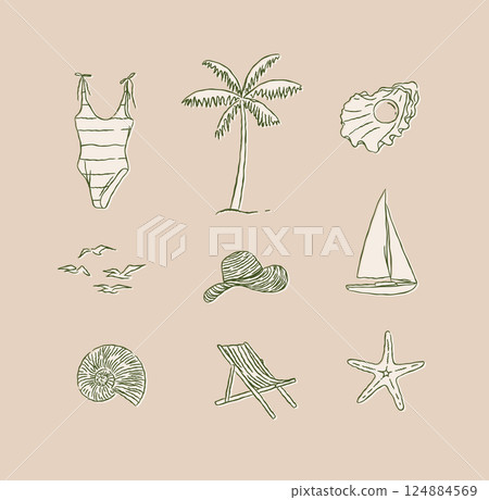 Summer beach relax icons collection brown 124884569