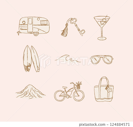 Summer travel icons collection beige Summer travel icons collection beige 124884571