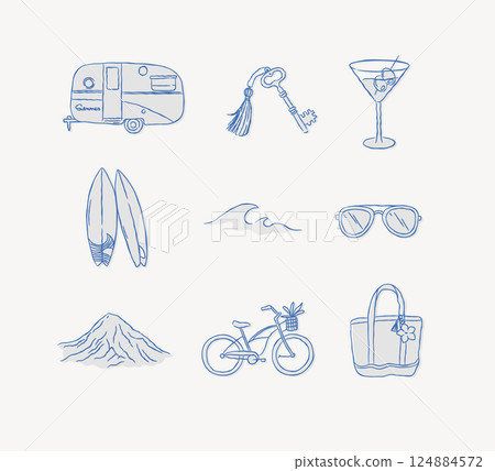 Summer travel icons collection blue 124884572