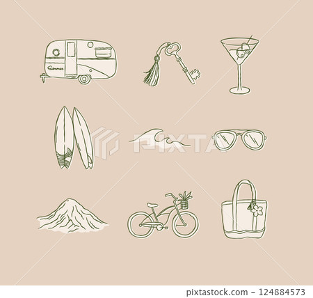 Summer travel icons collection brown Summer travel icons collection brown 124884573