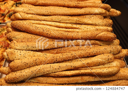 bread and bakery products in a store in Israel 124884747