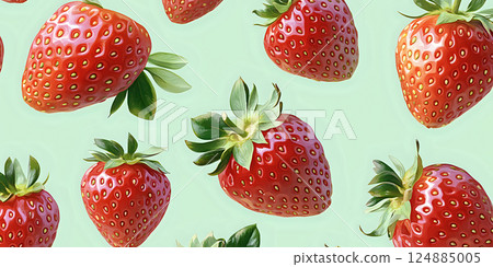 Vibrant strawberries arranged in a seamless pattern with leaves 124885005