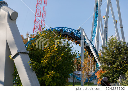 Amusement roller coaster for fun in the park 124885102