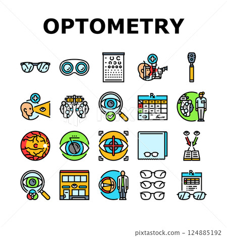 optometry vision eye glasses icons set vector optometry vision eye glasses icons set vector 124885192