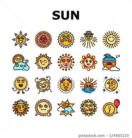 cute sun character sunny icons set vector cute sun character sunny icons set vector 124885220