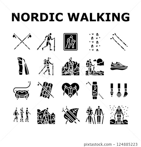 nordic walking exercise outdoor icons set vector 124885223