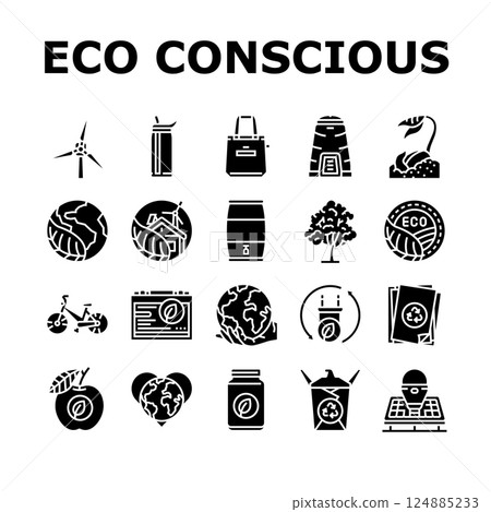 eco conscious sustainability icons set vector 124885233