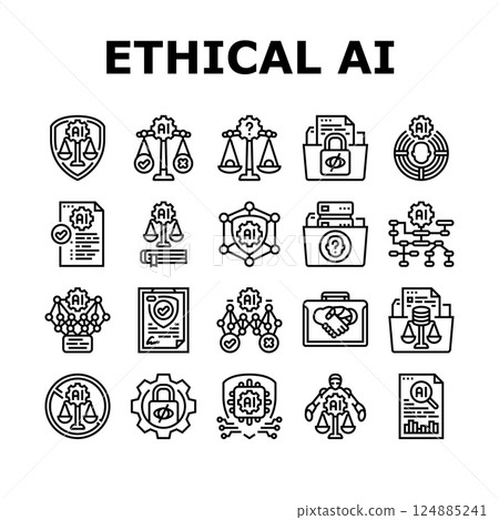 ethical ai bias transparency icons set vector 124885241