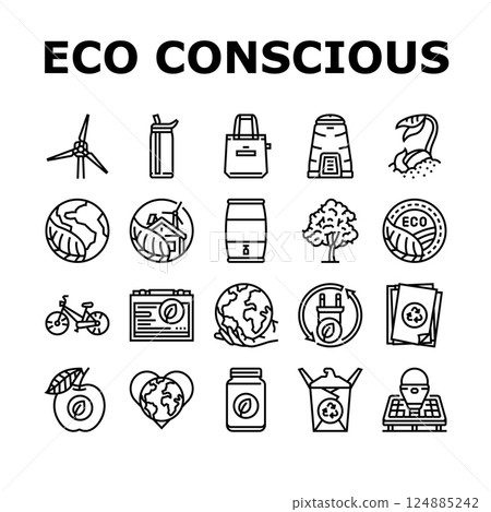 eco conscious sustainability icons set vector eco conscious sustainability icons set vector 124885242