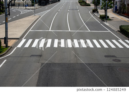 主幹道上的行人穿越道,兩側各有四條車道 主幹道上的行人穿越道,兩側各有四條車道 124885249