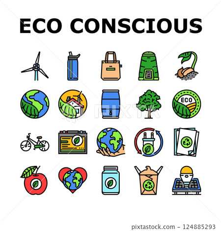 eco conscious sustainability icons set vector eco conscious sustainability icons set vector 124885293