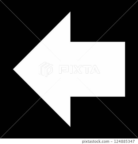 Simple left-facing white arrow on a black background 124885347