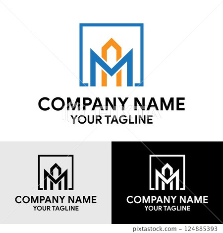 Abstract Initial MA AM Letter with Square Box Vector Logo Design Template	 124885393