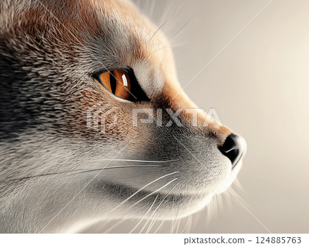 Close-up profile of a fox with sharp golden eyes and detailed fur texture Close-up profile of a fox with sharp golden eyes and detailed fur texture 124885763