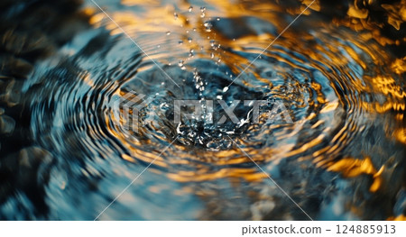 Rippling water with reflections in a serene natural environment during golden hour 124885913