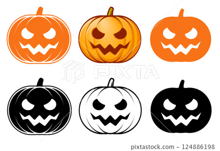 Halloween pumpkin, set of vector cartoon illustration of Jack lantern, isolated on white Halloween pumpkin, set of vector cartoon illustration of Jack lantern, isolated on white 124886198