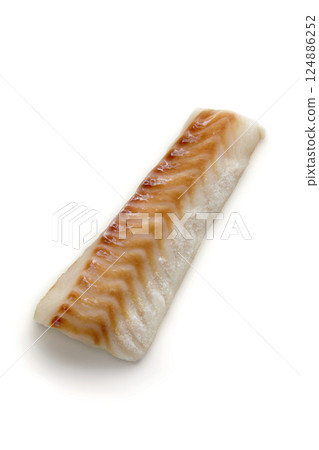 textured cod fillet with red veins isolated on white background textured cod fillet with red veins isolated on white background 124886252
