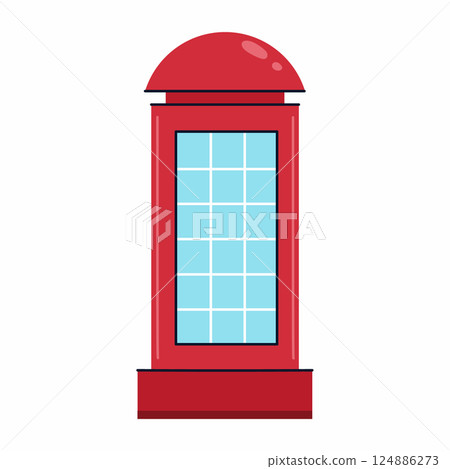 English red telephone booth on white background. symbol of England and London. English red telephone booth on white background. symbol of England and London. 124886273