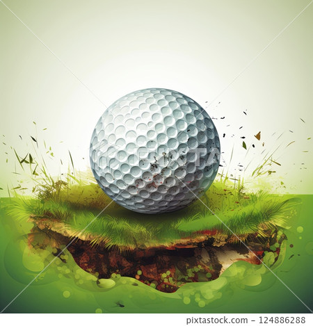 A Beautiful Close-up of a White Golf Ball Sitting on a Lush Green Fairway Under Bright Sunlight 124886288