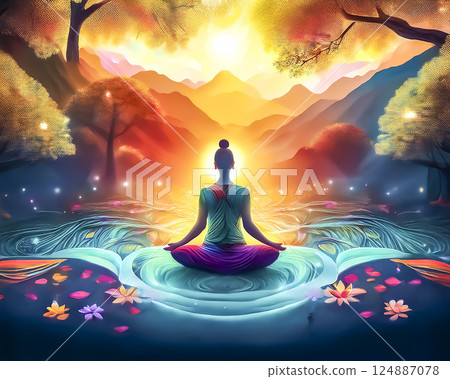 健康和正念插圖素材 124887078