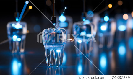 Dental nanorobots performing delicate microsurgery on gum tissue, removing diseased cells 124887229