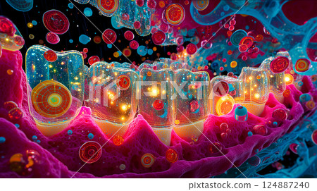 A surreal and highly detailed macro view inside a mouth. A surreal and highly detailed macro view inside a mouth. 124887240