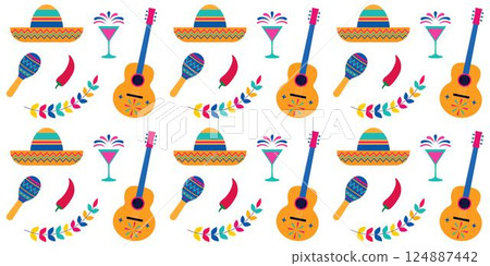 Seamless repeating pattern of Mexican triadic elements. Cinco de Mayo. Seamless repeating pattern of Mexican triadic elements. Cinco de Mayo. 124887442