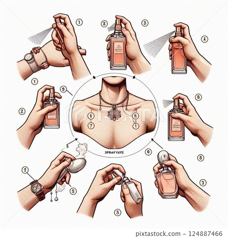 解釋如何使用香水的插圖！女版 124887466