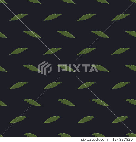Seamless pattern with dry herbarium leaves on black background. Cottagecore foliage wallpaper. Boho botanical texture. 124887829