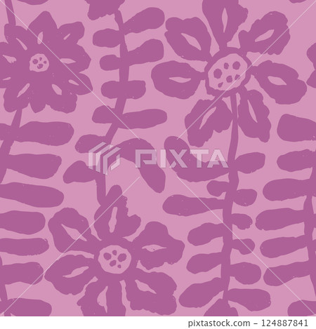 Monochrome purple brush strokes inky flowers seamless pattern Monochrome purple brush strokes inky flowers seamless pattern 124887841
