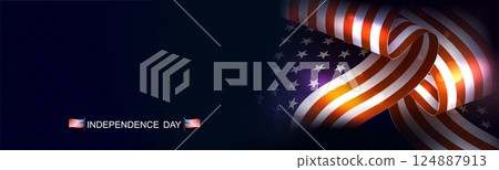 Composition with wavy silhouette of American flag with bright flashes Composition with wavy silhouette of American flag with bright flashes 124887913