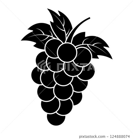 Grapes Bunch Silhouette with Leaves. Vector Illustration. The grapes are arranged in a classic cluster shape, with smooth round berries forming a compact bunch. Grapes Bunch Silhouette with Leaves. Vector Illustration. The grapes are arranged in a classic cluster shape, with smooth round berries forming a compact bunch. 124888074