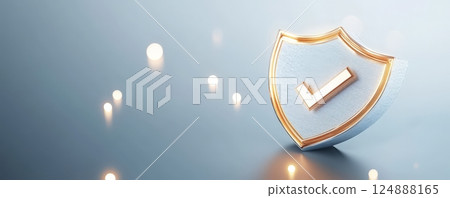 Golden Shield Icon for Safety and Security Protection Concept 124888165
