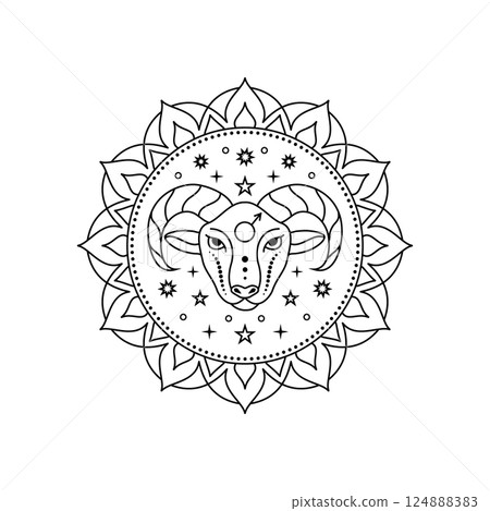 Aries zodiac style in line art style Aries zodiac style in line art style 124888383