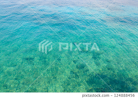 Blue water texture background. Surface of sea or ocean 124888456