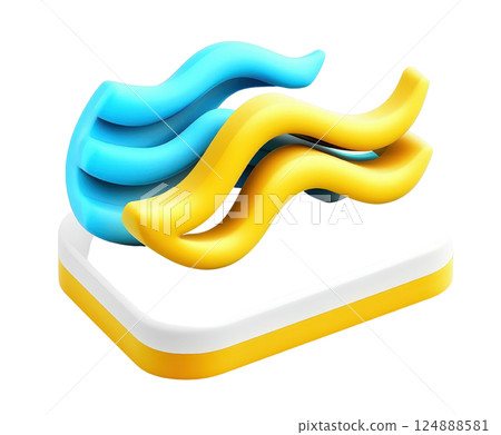Vibrant and dynamic 3D composition featuring swirling intertwined geometric shapes in bold primary colors of blue yellow and white The fluid organic forms create a modern Vibrant and dynamic 3D composition featuring swirling intertwined geometric shapes in bold primary colors of blue yellow and white The fluid organic forms create a modern 124888581