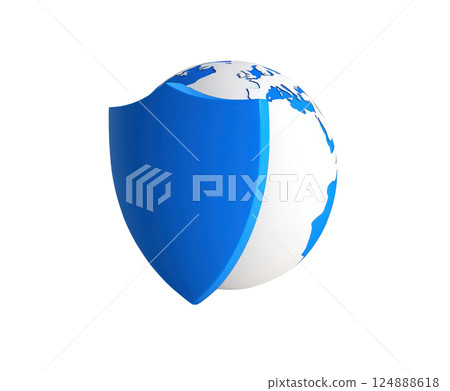 Blue Spherical Shield Symbolizing the Protection and Security of the Worldwide Digital Network and the Internet 124888618