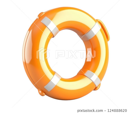 Bright orange life preserver ring a safety flotation device used for water rescue and boating floating on the water surface 124888620