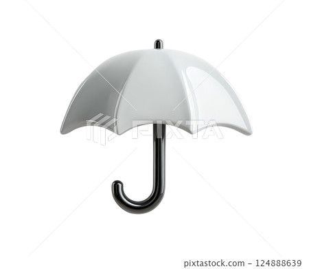 Stylish black umbrella providing weather protection and shading in an outdoor environment with overcast skies and rainy conditions 124888639